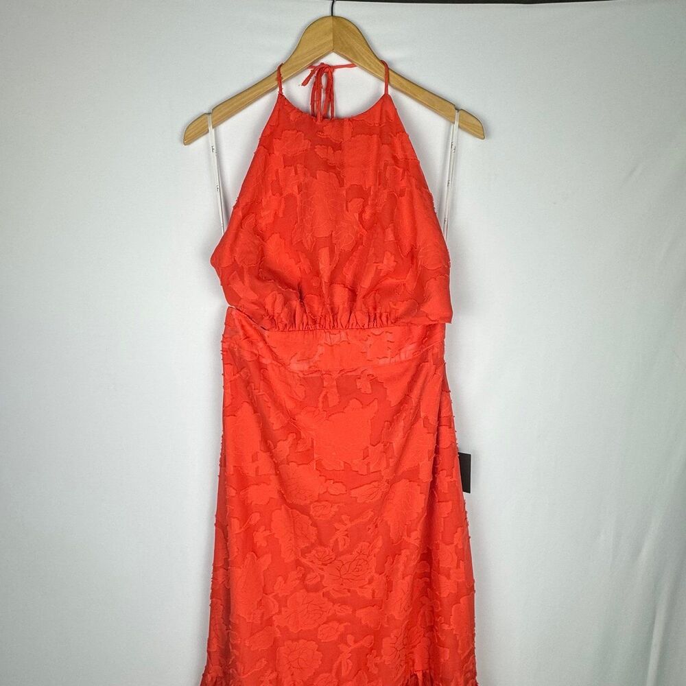 Lulus Touch of Elegance Coral Floral Burnout Halter Maxi Dress XL - Picture 7 of 10